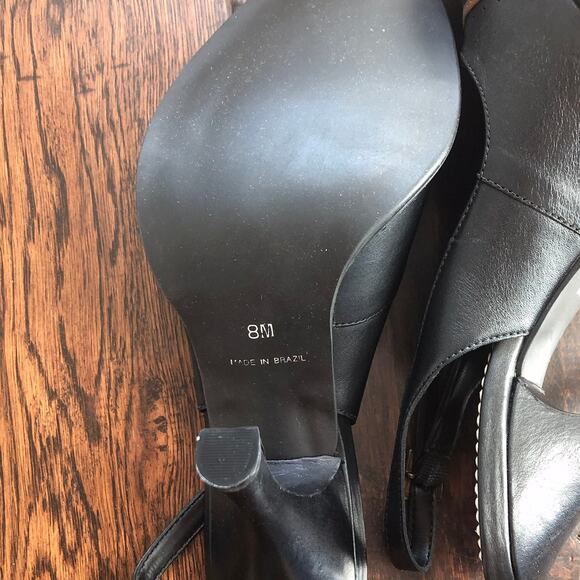 Vintage Black Sling Back Heels Round Toe Women 8 M Tan Trim y2k NOS Two Lips - Picture 8 of 10